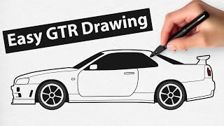 How to Draw a Skyline GTR Step by Step - Nissan GTR Car Drawing Easy Tutorial