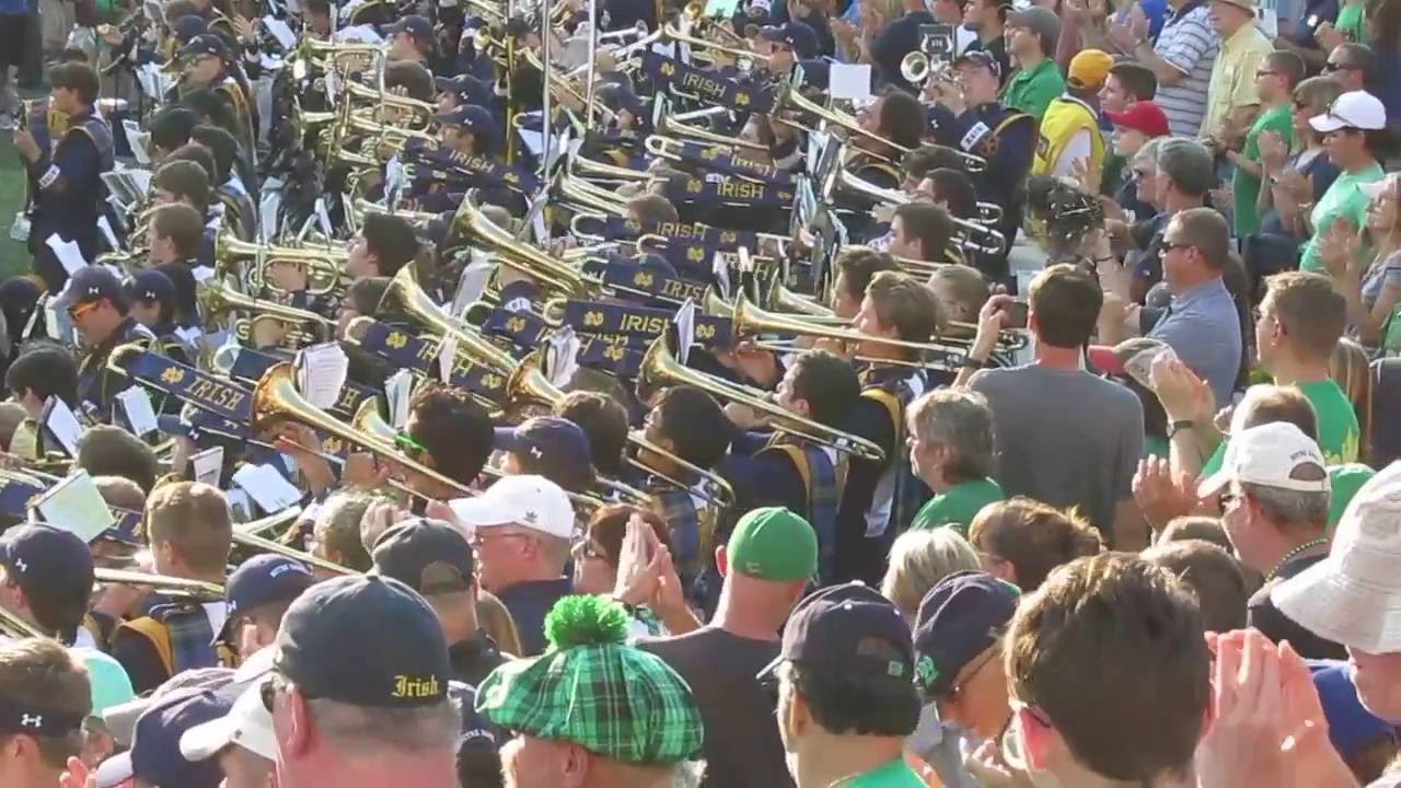 Notre Dame Victory March after Touch Down 9-24-16 with babies doing push-ups in the crowd.