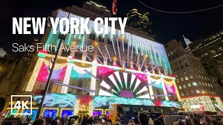 [4K] New York City 🗽 Saks Fifth Avenue Holiday Light Show - Elton John [Nov. 2022]