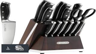 OOU 2025 Kitchen Knife Set with Block 15 Piece German Stainless Steel Knife
