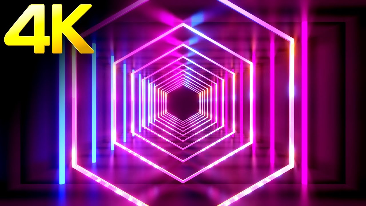 4K Screensaver Sci-Fi || Hexagon Tunnel Blue & Pink Neon Light Black Screen  Video Background Loop