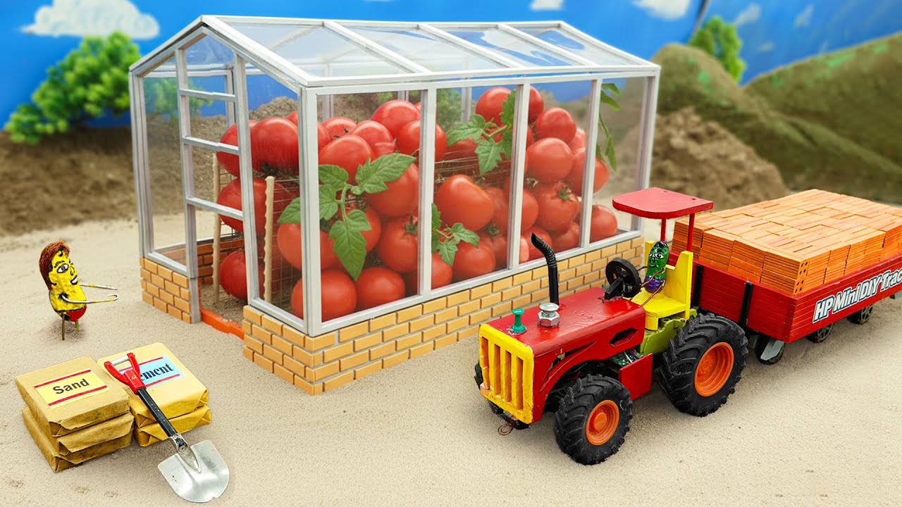 DIY Mini Tractor Build Greenhouse After the Hail using Brick & Glass | HP Mini DIY Tractor