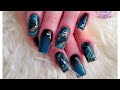 Beautiful dark ombre and marble acrylic nails using glitterbels 🖤