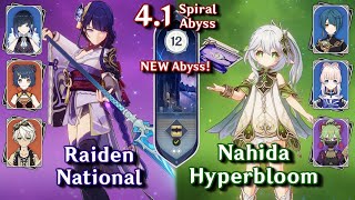 NEW SPIRAL ABYSS 4.1 C0 Raiden National & C0 Nahida Hyperbloom | Floor 12 - 9 Star | Genshin Impact