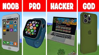 Minecraft Noob Vs Pro Vs Hacker Vs God Apple Watch Iphone 14 Macbook Build Challenge In Minecraft