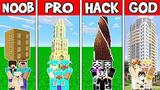 Minecraft :FAMILY SKYSCRAPER HOUSE BUILD CHALLENGE - NOOB vs PRO vs HACKER vs GOD in Minecraft