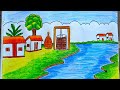 ছোট্টদের জন্য সহজ প্রাকৃতিক  দৃশ্য আঁকা গ্রামের দৃশ্য আঁকাvillage scenery drawing #easyarthasnabanu