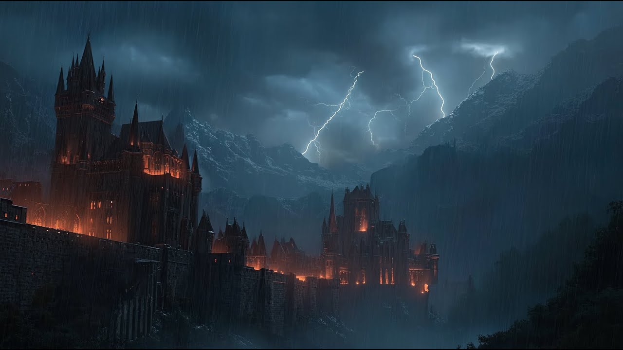 🌩 Stormy Gothic Castle Ambience | Rain & Thunder Sounds for Sleep, Relaxation & Study