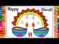 Diwali Drawing Very Easy/Diwali Diya Drawing/Diwali Poster Drawing Easy/Simple Happy Diwali Poster