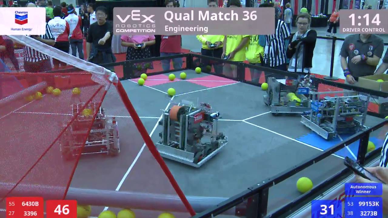 VEX Worlds 2016 - VRC High School - Engineering - Qual 36 (6430B 3396) 214 vs 95 (99153K 3273B)