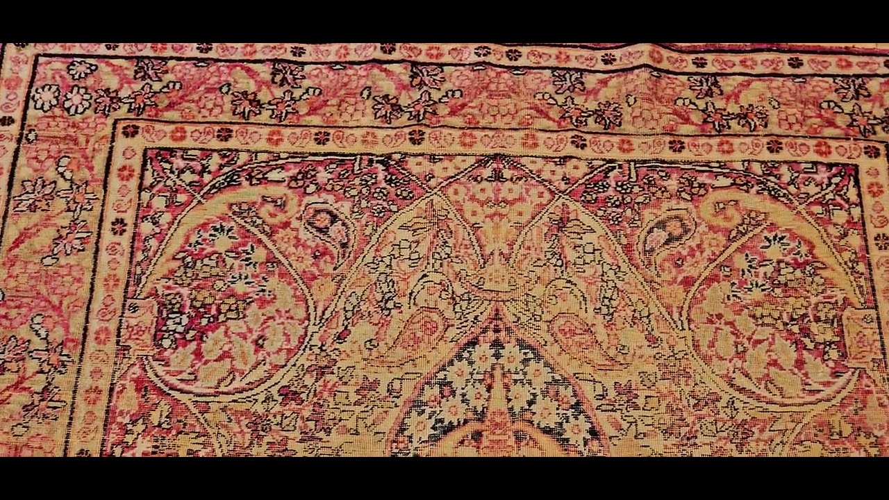 19th Century Persian Kerman Lavar Area Rug in Pale Yellow & Red, 