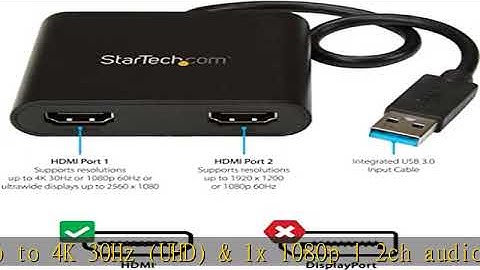 StarTech.com USB 3.0 to Dual HDMI Adapter - 1x 4K 30Hz & 1x 1080p - External Video & Graphics Card