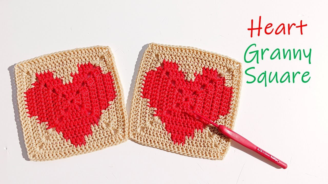 Granny Square EP.17♥️Crochet Heart Granny Square♥️ #ถักแผ่นสี่เหลี่ยมรูปหัวใจ #nareehandmade