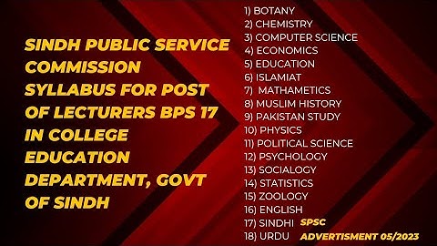 sindh public service commission syllabus for post of lecturer BPS 17 in college education department