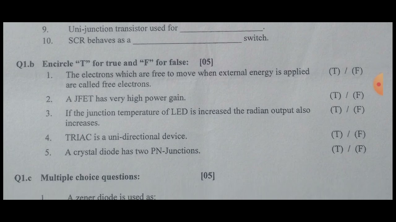 ELECTRONICS DEVICES ELTR-123 DAE FIRST YEAR 2023 SUNDH BOARD  OF TECHNICAL EDUCATION KARACHI