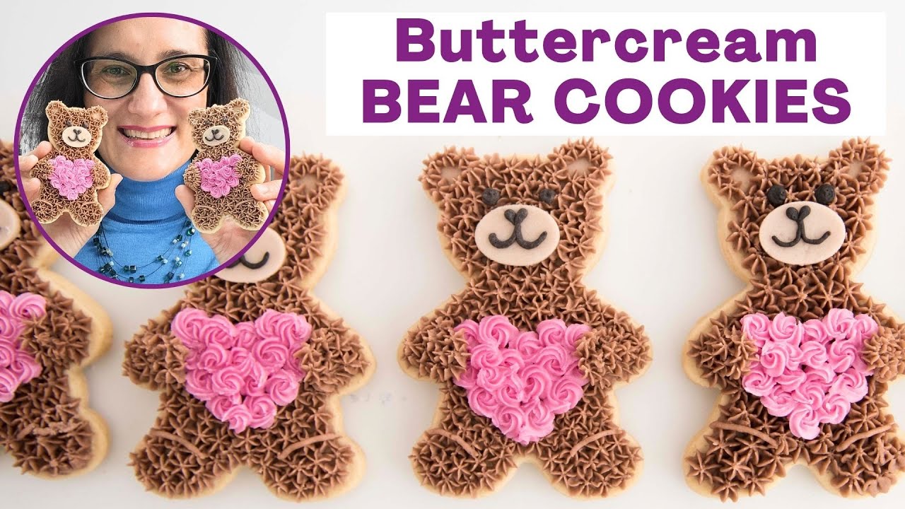 Печенье в виде плюшевых мишек с кремом ко Дню святого Валентина