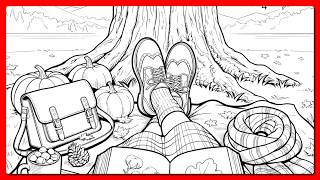Full Autumn Reading by the Lake | Cozy Blanket, Books, Pumpkins & Hot Coffee Scene Color by Number Update