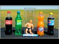 Experiment 7 Stretch Armstrong vs Coca Cola, Fanta, Sprite, Pepsi and Mentos in Big Test Tube!