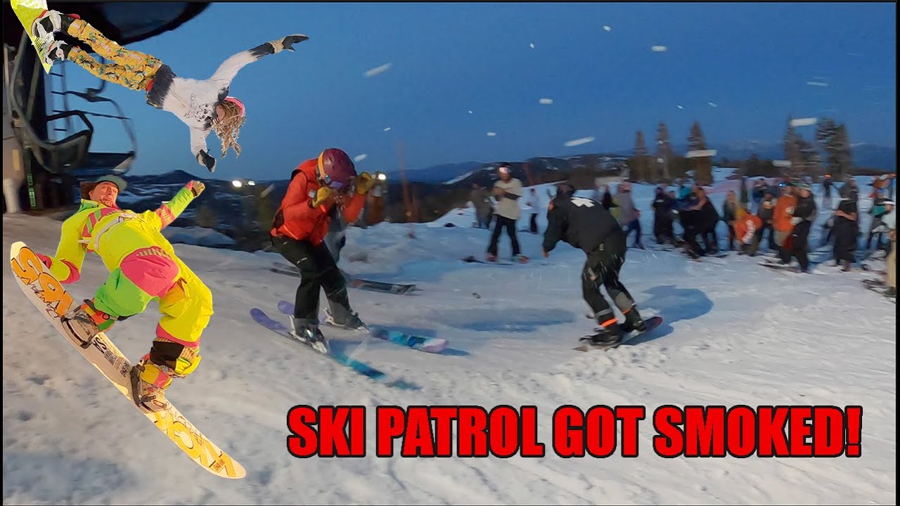 INSANE SNOWBALL FIGHT!!!  SKI PATROL HIT! Closing day BOREAL!  OVERSTOKED 80's SHRED!