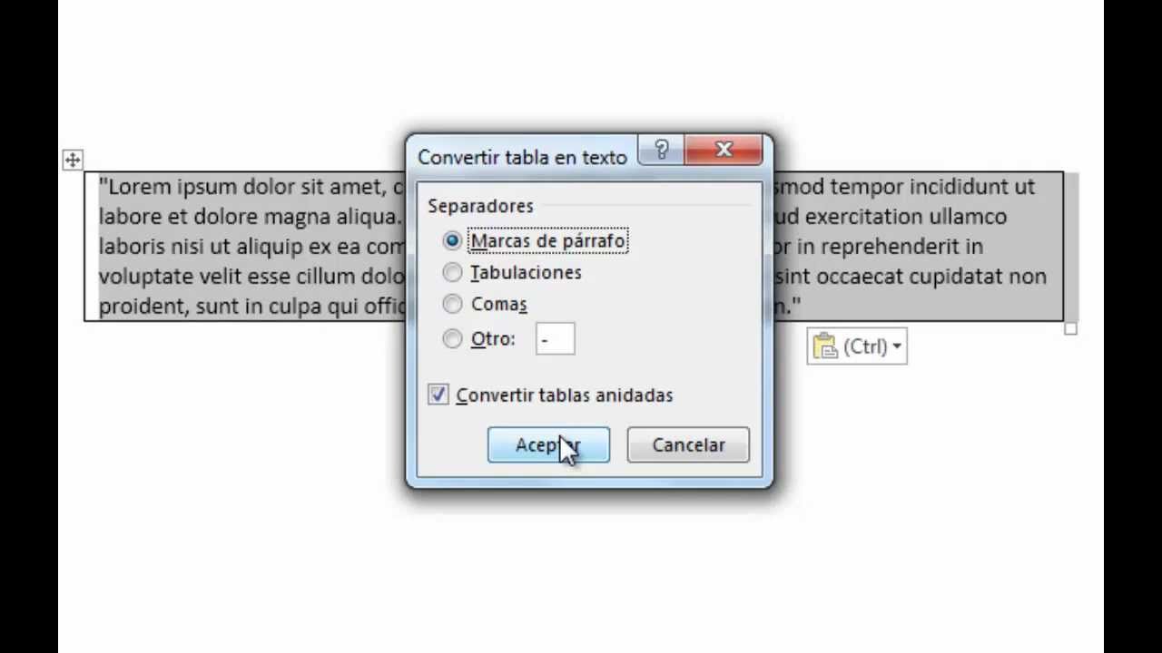 Cómo convertir tablas en texto en Word 2013 YouTube