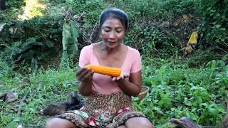 Survival skills: Finding natural corn & boiled on clay for food - Cooking Corn eating delicious Survival skills: Finding natural corn & boiled on clay for food - Cooking Corn eating delicious