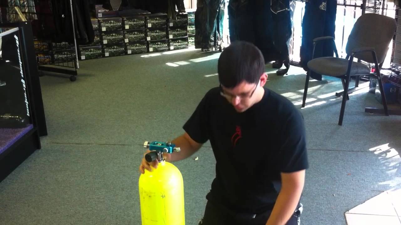 How to use a Scuba Tank to fill a Paintball compressed air tank YouTube