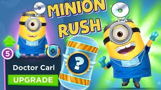 Minion Rush Upgrade Costume Doctor Carl Level Up 5 and Agent Prize Pod Rewards Claim funny minions