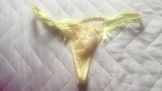 Mostrei Minha Calcinha Lingerie De Renda Fio Dental Amarelo 