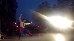 A couple dances a Ukranian folk dance.