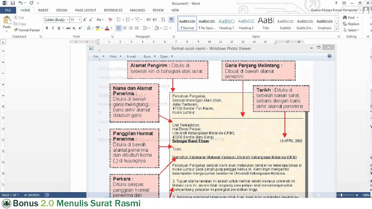 Kursus word 2013 menulis surat rasmi - YouTube