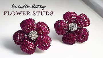 Invisible Set Ruby Flower Studs | Fine Jewelry | AAER_ST_183_Ruby