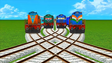 4 Colorful Trains Crossing On Risky Curve Sharp Bend Railroad Track #7 | BeamNG.Drive