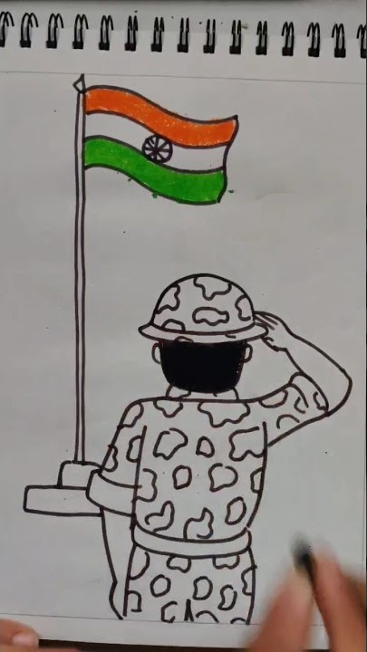 Quick simple and easy drawing of Indian army man holding Indian flag/ Independence day drawing
