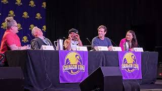 Dragon con Friday Panel Tony Lately, Christina Chong, Celia Rose Gooding, Anson Mount, & Ethan Peck.