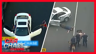POURSUITE COMPLÈTE : Les suspects de vol échappent à la police et sautent d'une voiture en mouvem...