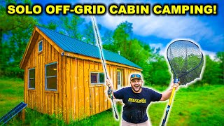 SOLO Overnight Camping in OFF-GRID Backyard CABIN! (Catch Clean Cook)