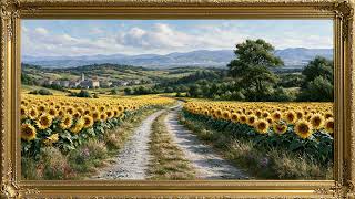 Sunflower Field Countryside Oil Painting | 12 Hour 4K Art Screensaver | Gold Frame screenshot 4