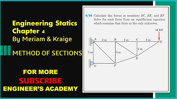 Calculate the forces in members BC, BE, and EF. | Trusses Method of Sections |  Engineers Academy