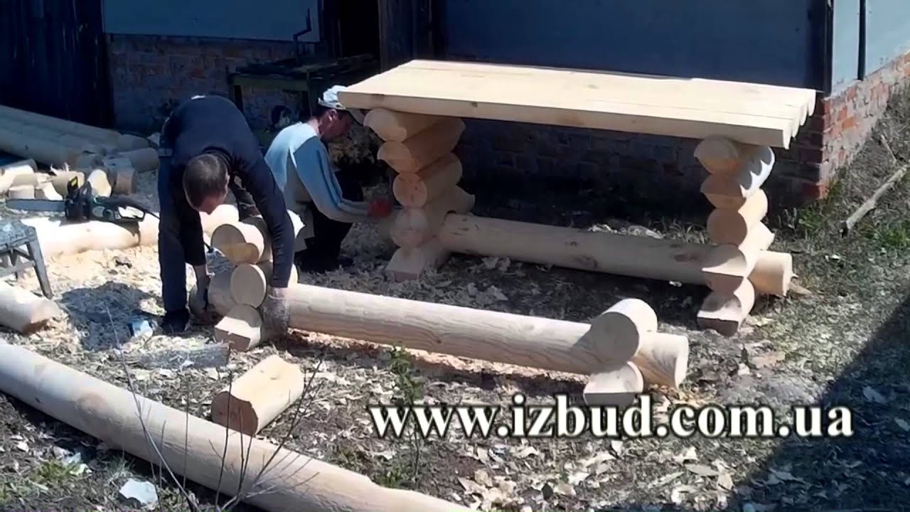 Стол и лавка из бревна - YouTube