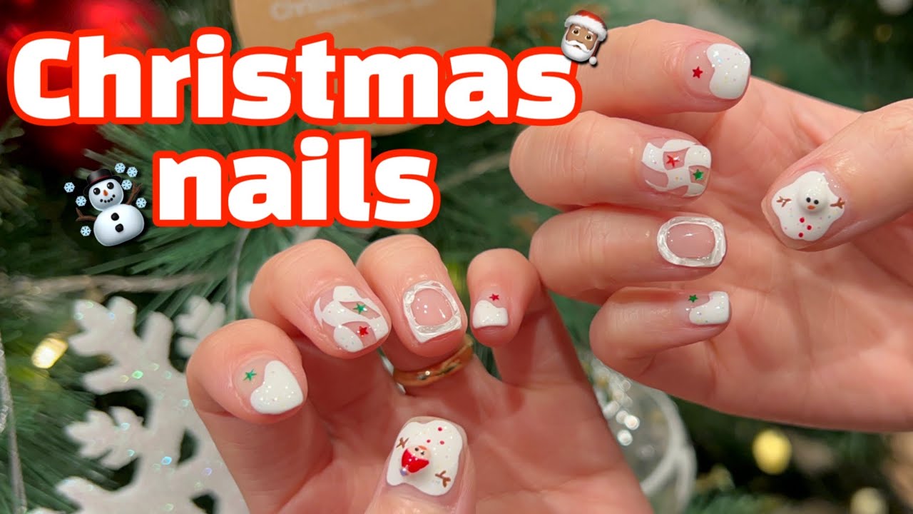 Christmas nails☃️🎅🏽 / 크리스마스네일 / 눈사람네일 / 덩어리네일 / 겨울네일 YouTube