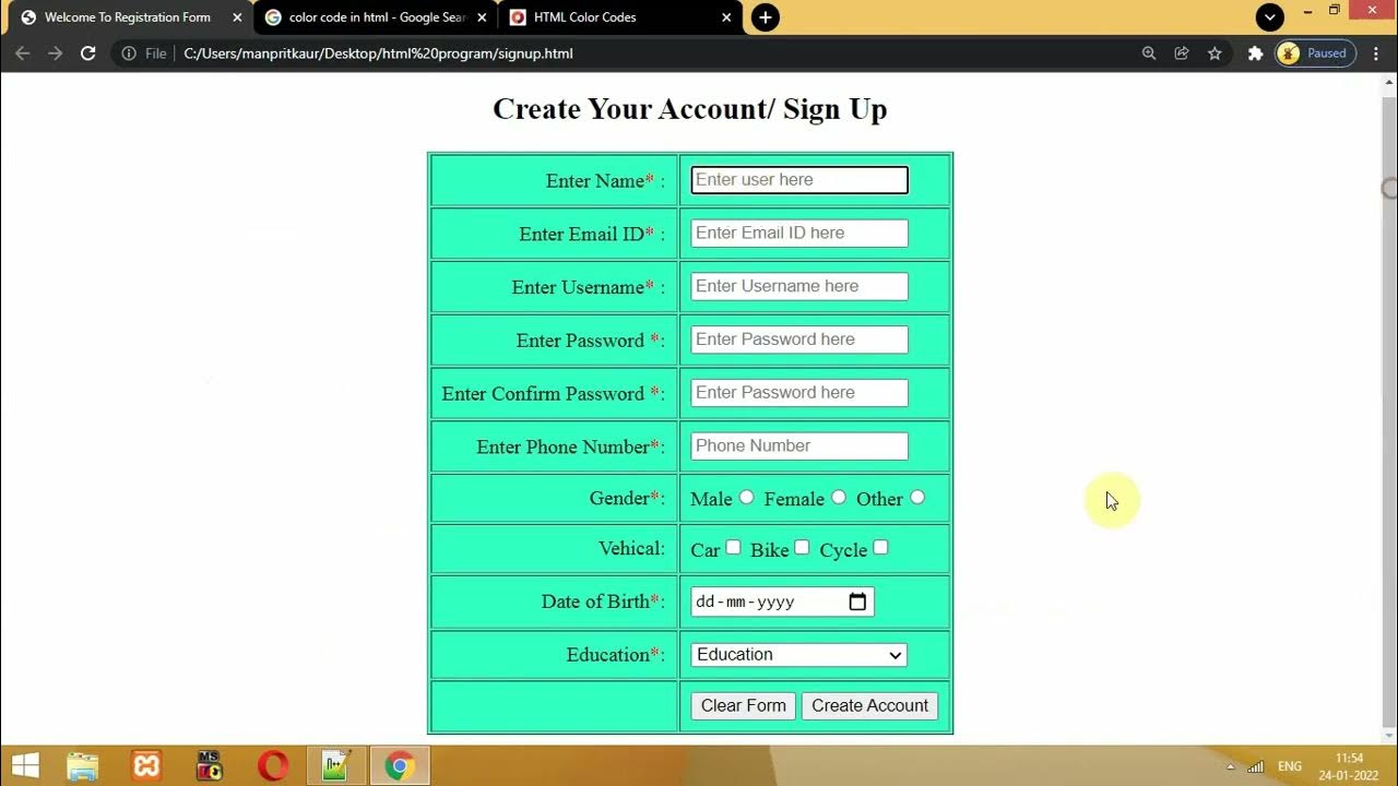 How To Make Signup Form Using HTML Create Sign Up Form In HTML - YouTube