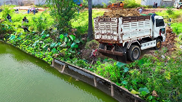 Full Video Completed 90% Processing Landfill delete pond huge size,Dump Truck 5Ton & Dozer Push soil