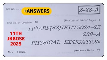 jkbose class 11th todays physical education paper | jkbose physical education class 11 2025