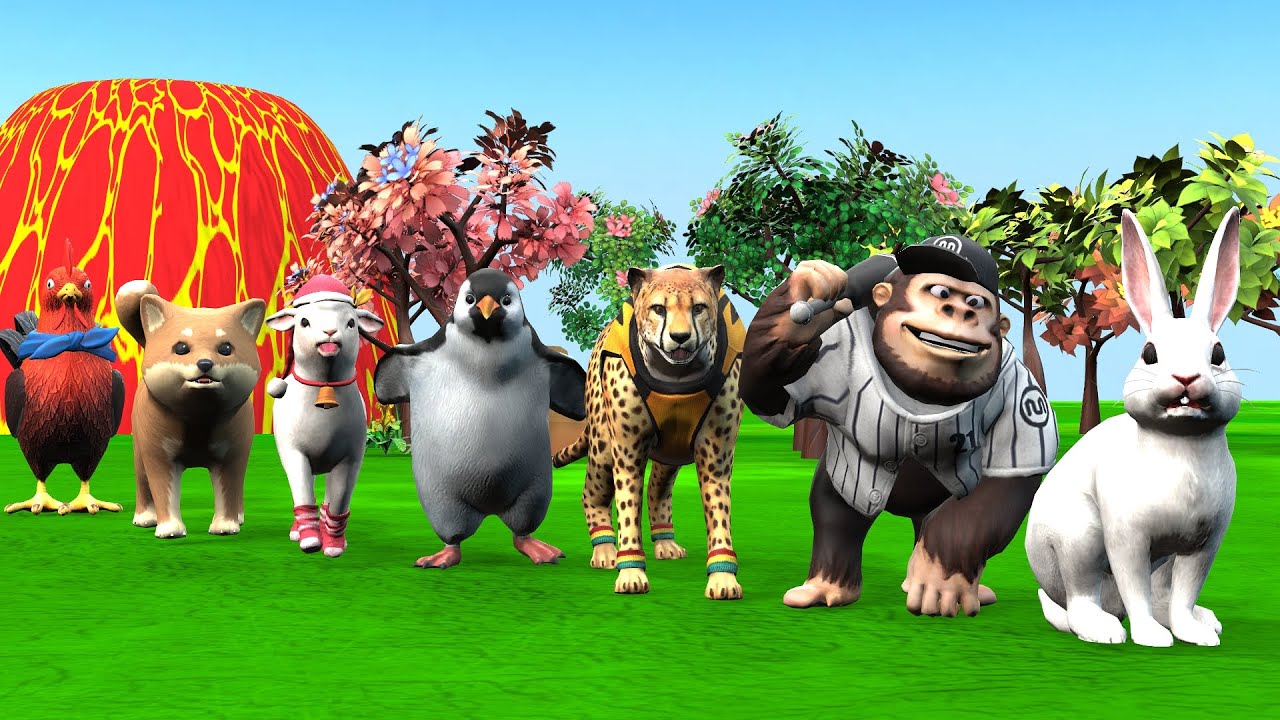 Paint & Animals Dog, Pig, Rabit Buffalo, Lion Fountain Crossing Transformation Animal Cartoon -P1