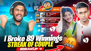 Breaking 89 Winning Streak Of Angry Couple Youtuber 😱 Gone Wrong - Garena Free Fire Max
