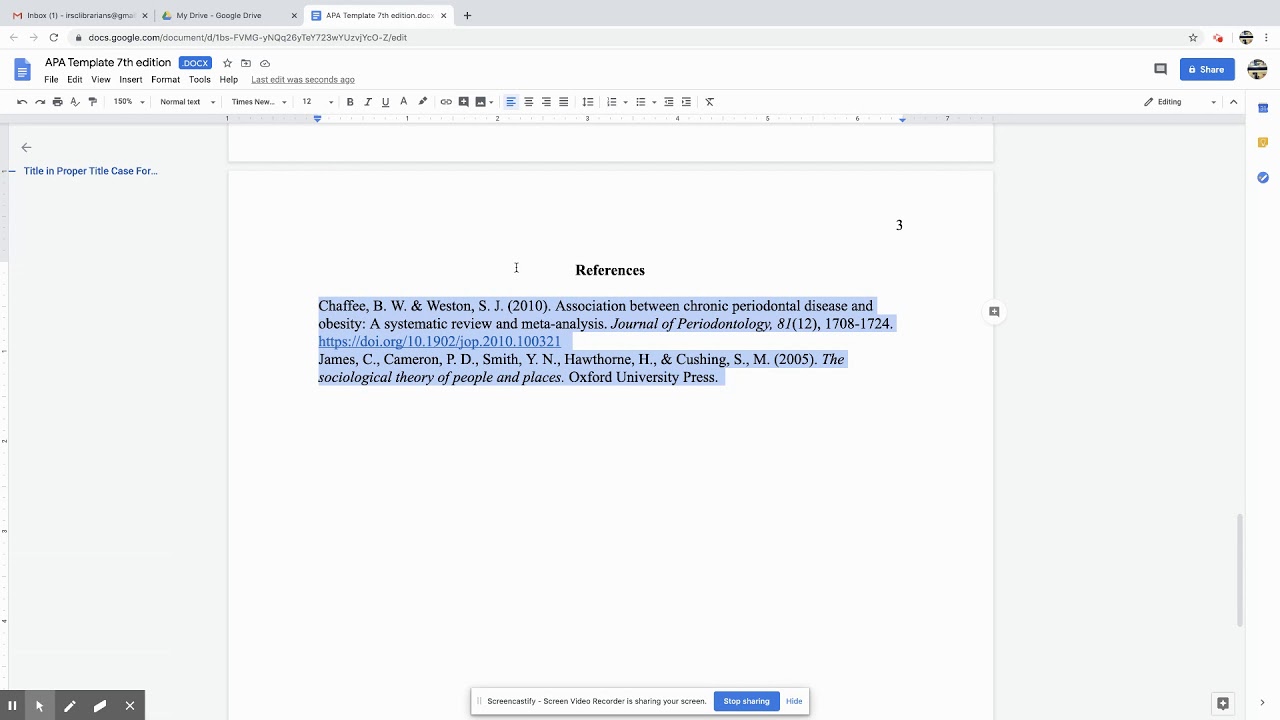 reference page apa google docs