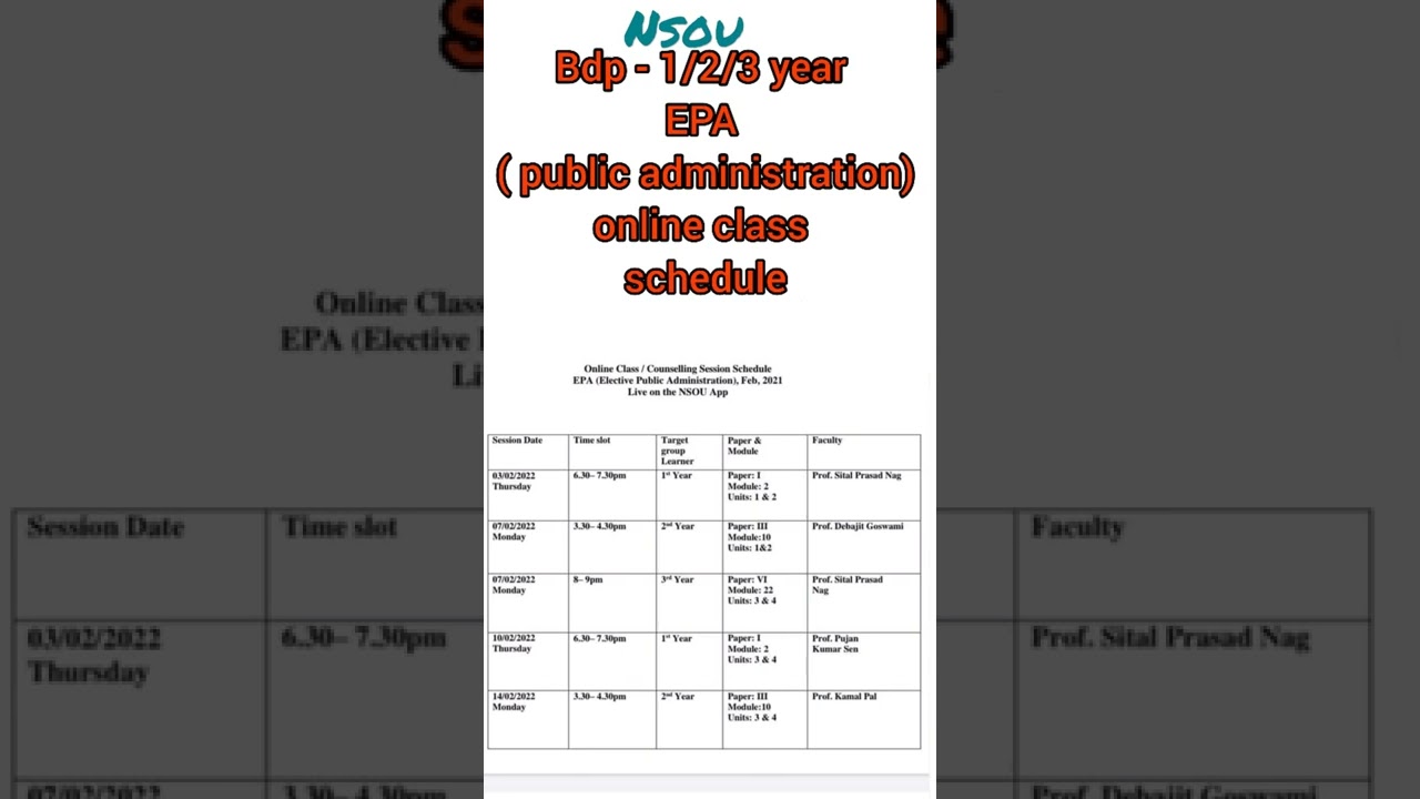 Bdp - 1/2/3 year EPA ( public administration) online class schedule
