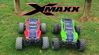 Traxxas Xmaxx's Bashing on the track both 20/50 Gearing hobbywing max6 Vs stock Esc