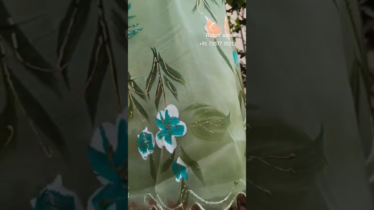 +91 73577 15213 special✨ organza saree✨ beautiful hand painted ❤😍