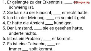 A1, A2, B1, B2, C1, Übungen, Konjunktion, Infinitiv, dass, ob, wenn, zu, If, when, that, to, Test